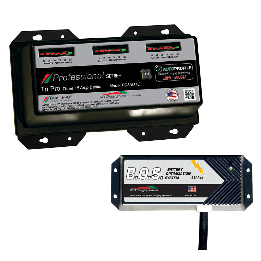 Dual Pro PS3 Auto 3 Bank Battery Charger w/3 Bank B.O.S. PS3AUTO/BOS12V3