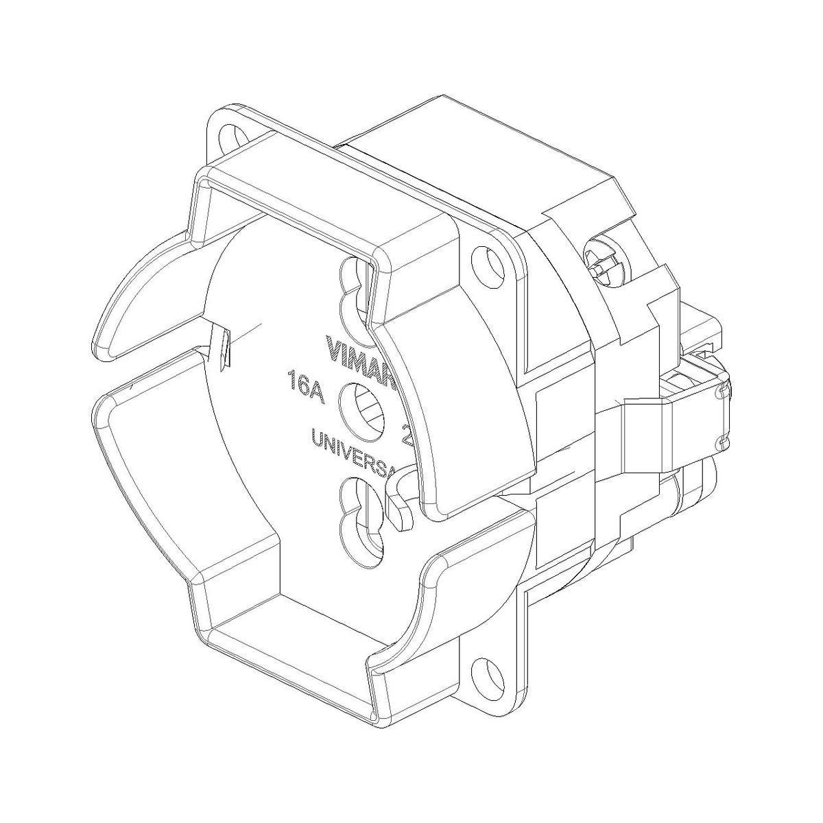 Vimar SICURY Universal Outlet Insert, 2P+T, 16A, 250V, IP20, Screw Terminal, Halogen-Free