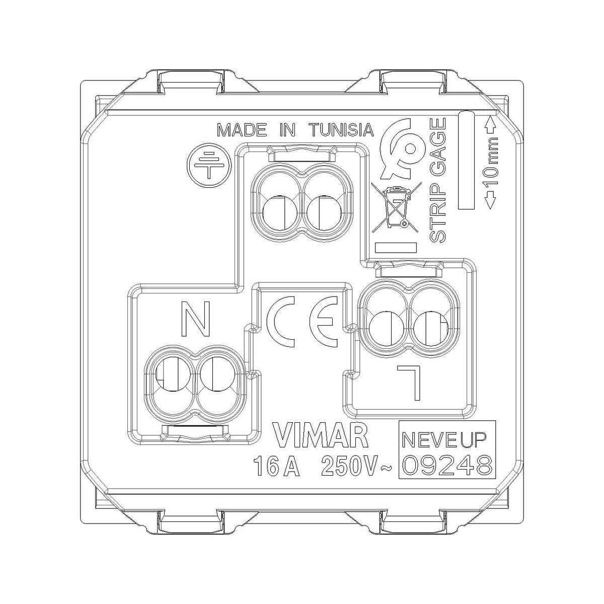 Vimar Neve Up 2P+E 16A USA+EU SICURY Outlet, 250V, Flush Mount