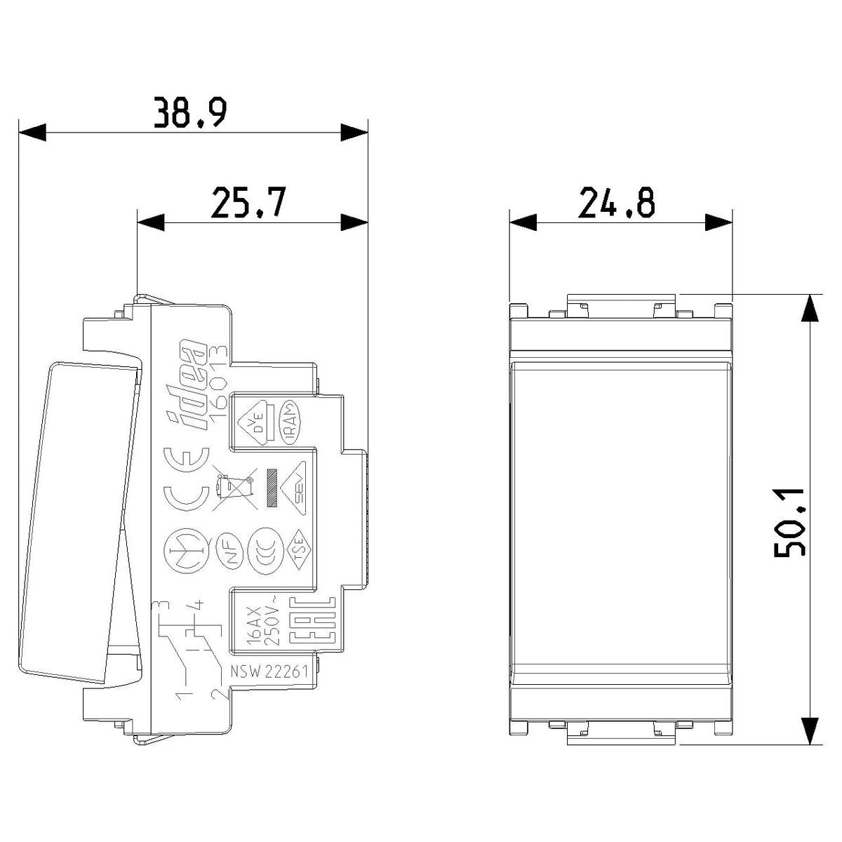 Vimar Idea Reversing Rocker Switch, 1P 16AX 250V, IP40, 1-Module