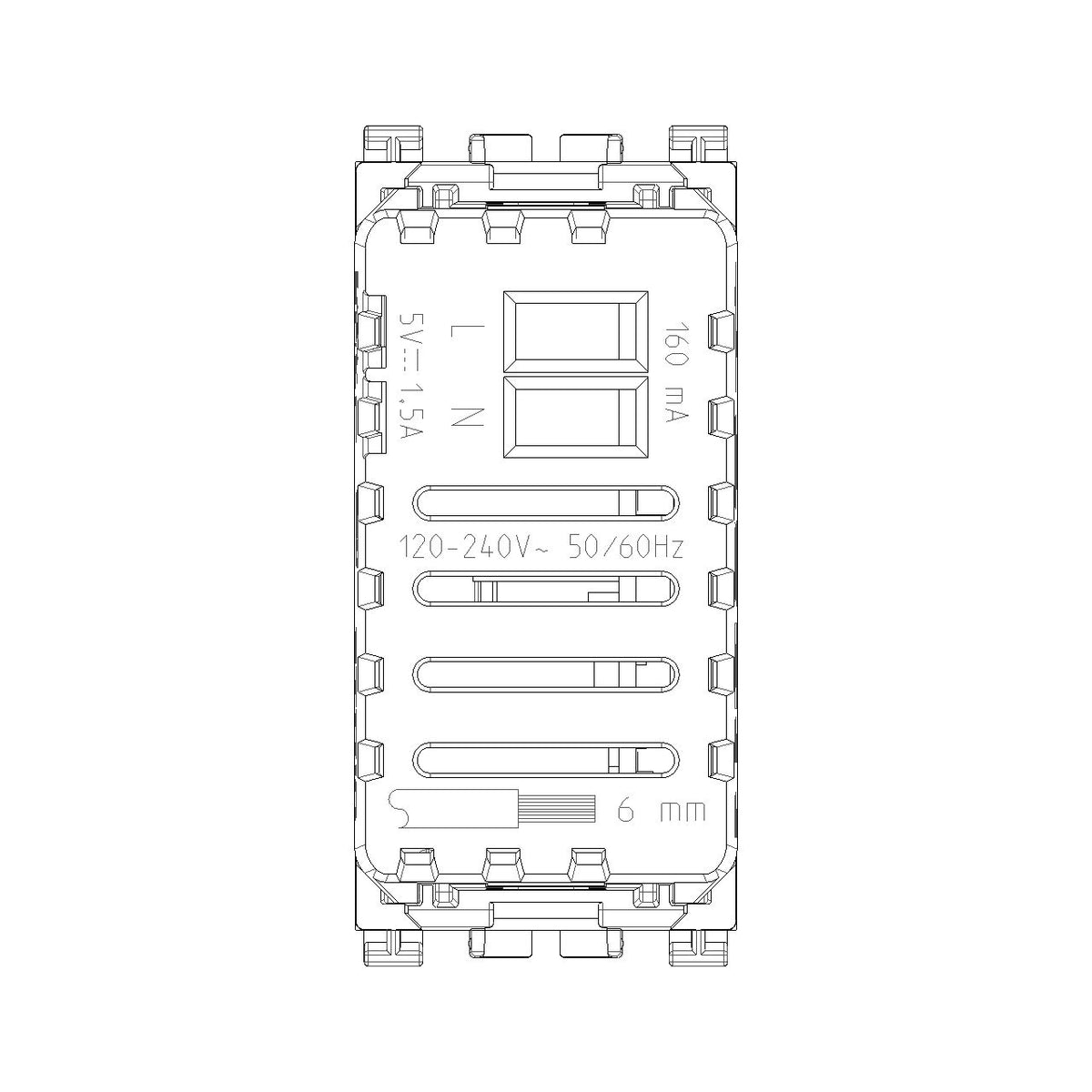 Vimar Arké USB Charging Outlet, 120-240V AC, 1 Module