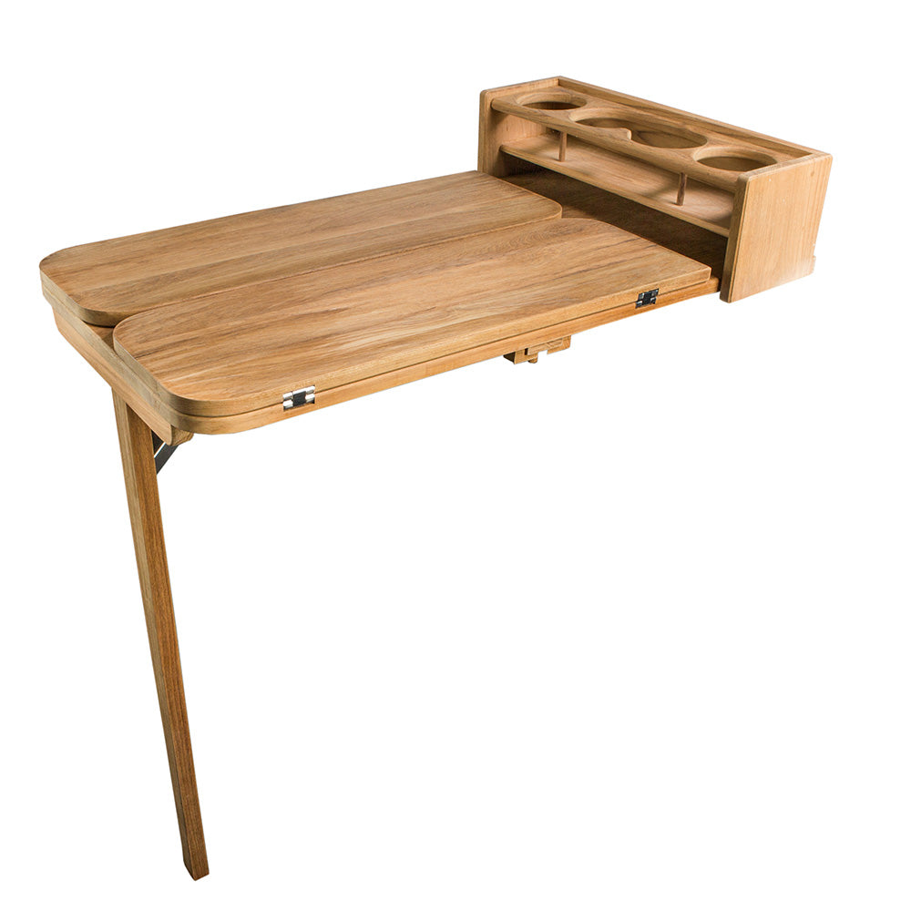 Whitecap Cockpit Table w/Folding Leaves & 4 Cupholders - Teak 61392C