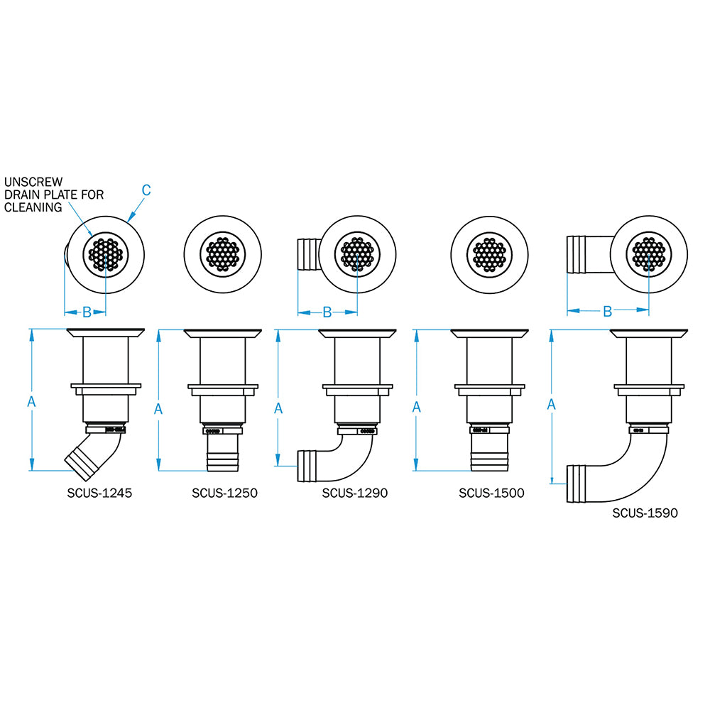 GROCO Deck Scupper 90 Degree 1-1/2" Hose Connection SCUS-1590