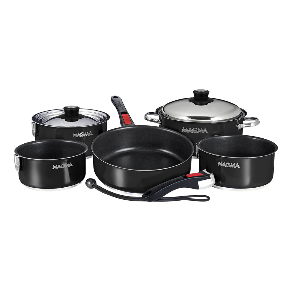 Magma Nestable 10 Piece Induction Non-Stick Enamel Finish Cookware Set - Jet Black A10-366-JB-2-IN