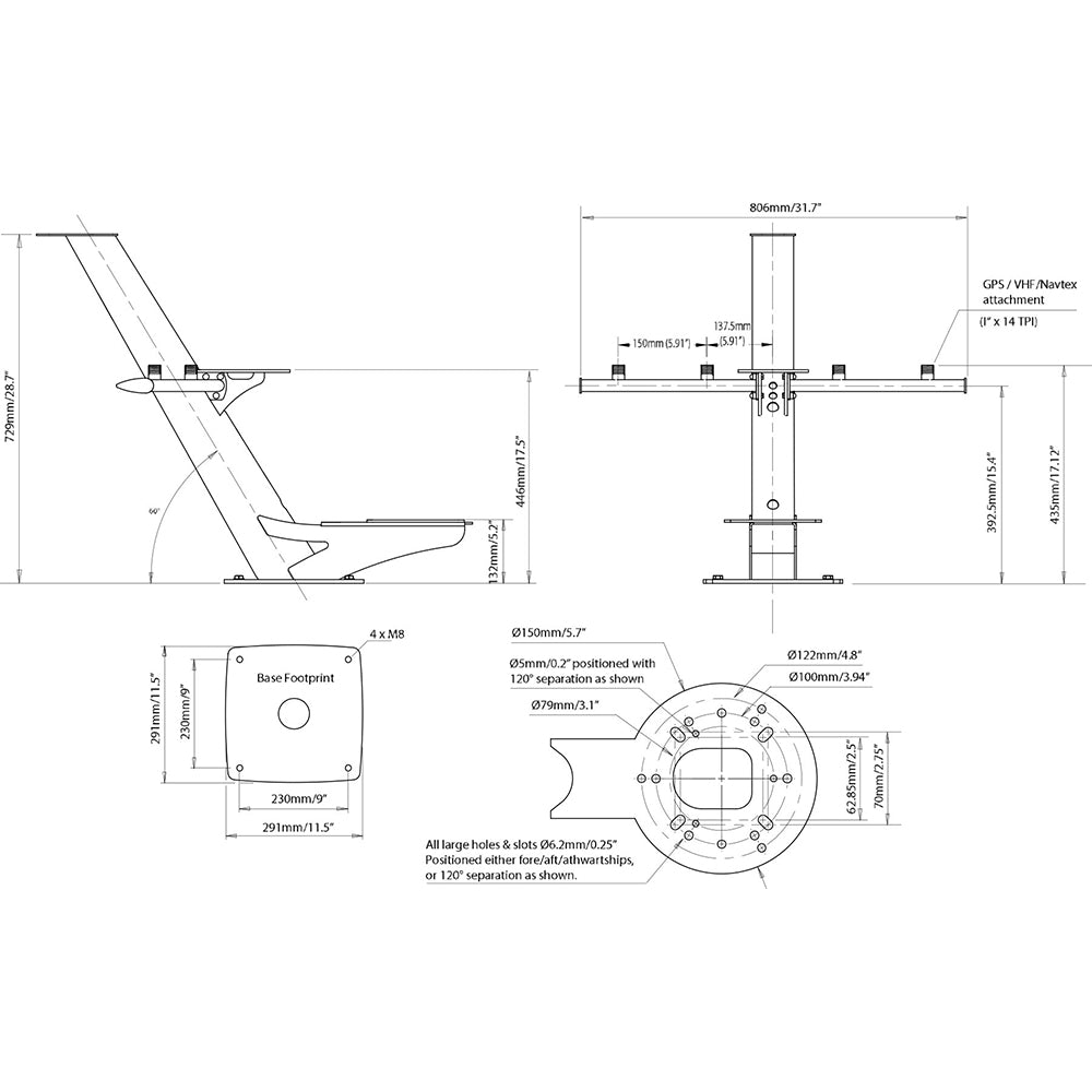 Scanstrut Tapered Radar Mast f/Radomes, Lights, Cameras, GPS/VHF Antennas PTM-R1-2