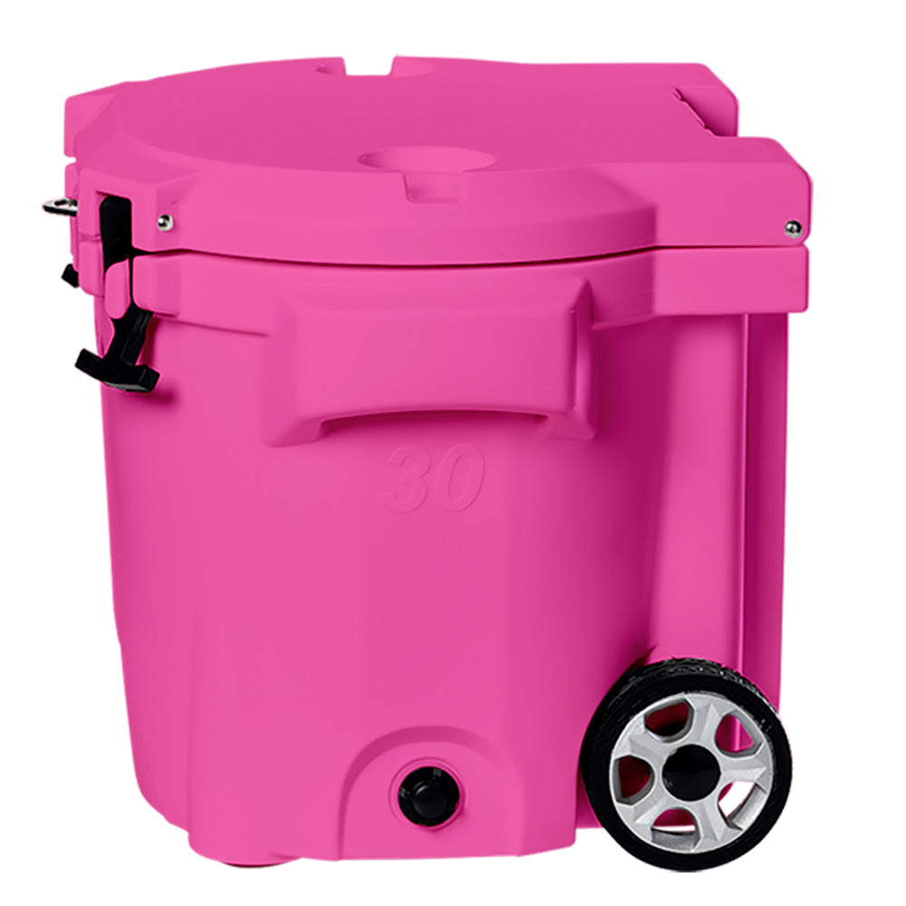LAKA Coolers 30 Qt Cooler w/Telescoping Handle & Wheels - Pink 1081