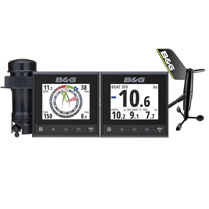B&G Triton 2 Speed/Depth/Wireless Wind Instrument Pack, Dual 4.1 in Color Displays, DST810 Transducer, WS320 Wind Sensor, NMEA 2000 Starter Kit