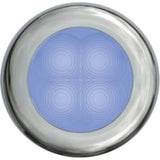 Hella Marine Slim Line Round LED Courtesy Lamp, Blue LED, Chrome Bezel, 12V DC, IP67, 4-LED, 3in Dia, 2in Cutout, 13mm Mounting Depth