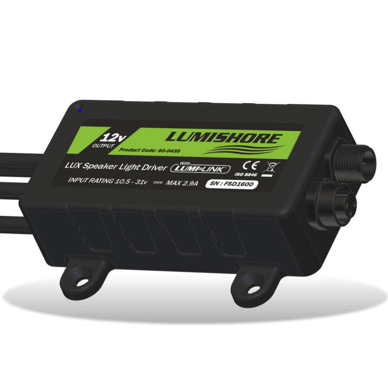 Lumishore LUX Speaker Light Driver, For RGB/CRGBW LED Marine Speakers, 10.5-31V, IP68, Up to 16 Speakers, ISO 8846