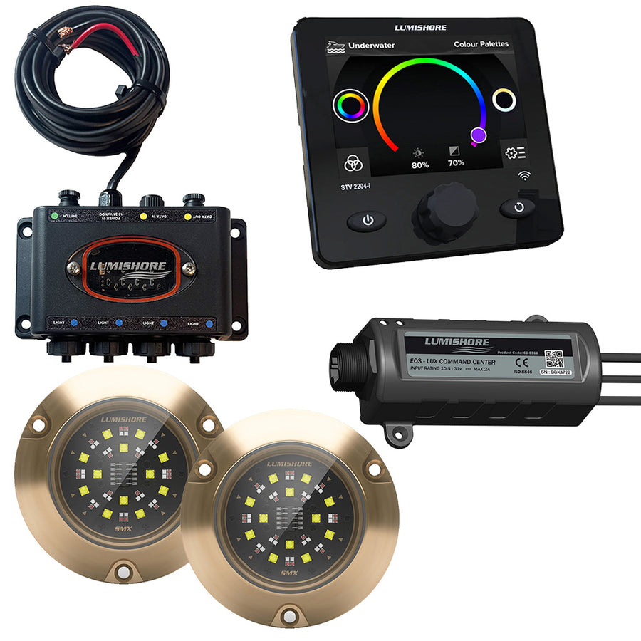 Lumishore LUX SMX154 Surface-Mount Underwater LED Light Kit, 2-Light Set, RGBW, Hub, Display, LUX Command Center, IP68, 7000 Fixture Lumens