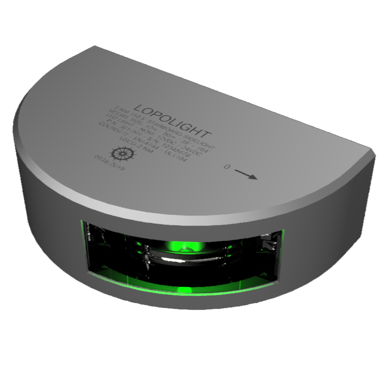 Lopolight Series 301-101 Starboard Sidelight, 3NM, Vertical Mount, 6m Cable, 10-32VDC, IP68