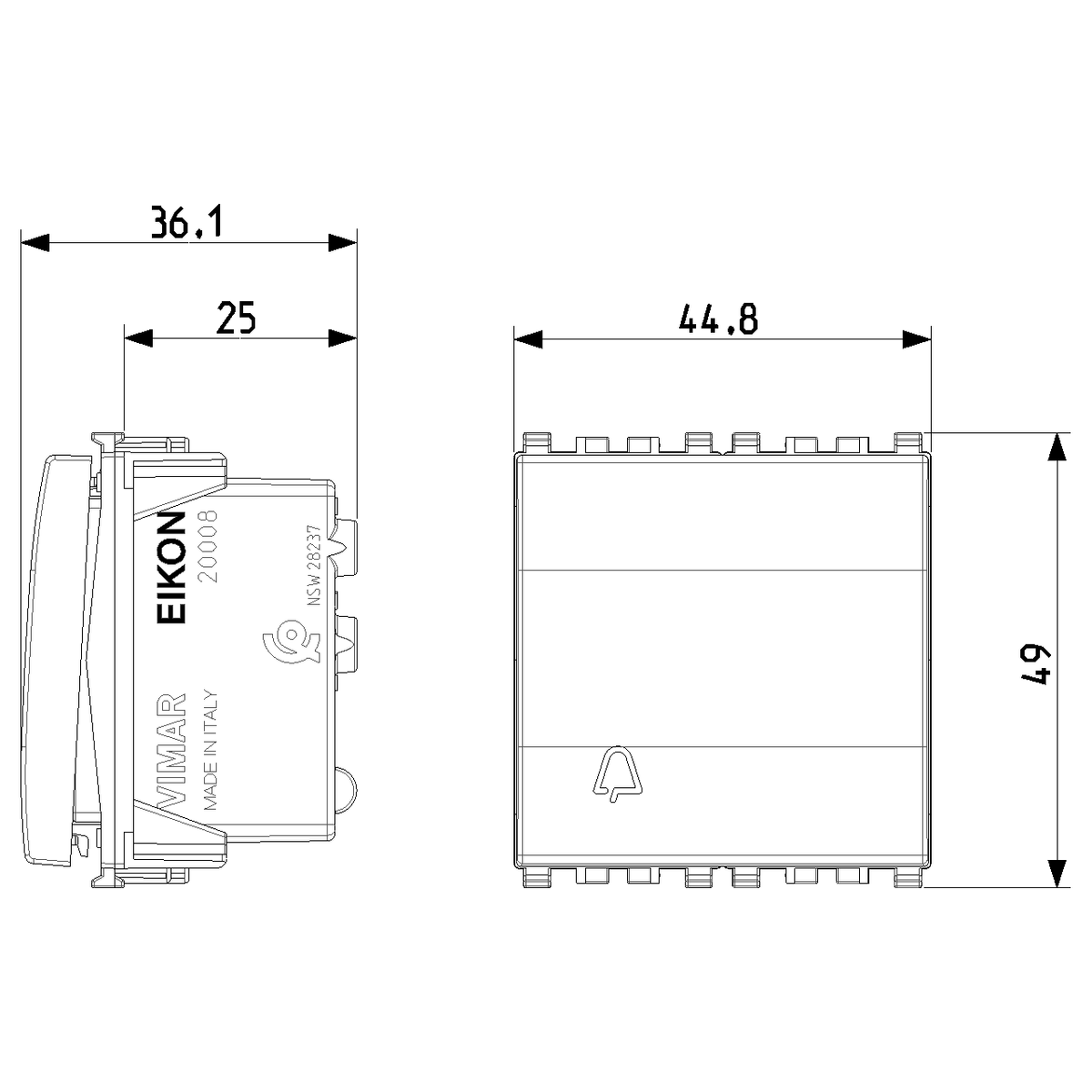 Vimar Eikon Push Button Switch, 1P NO, 10A, 250V, Illuminable, IP40