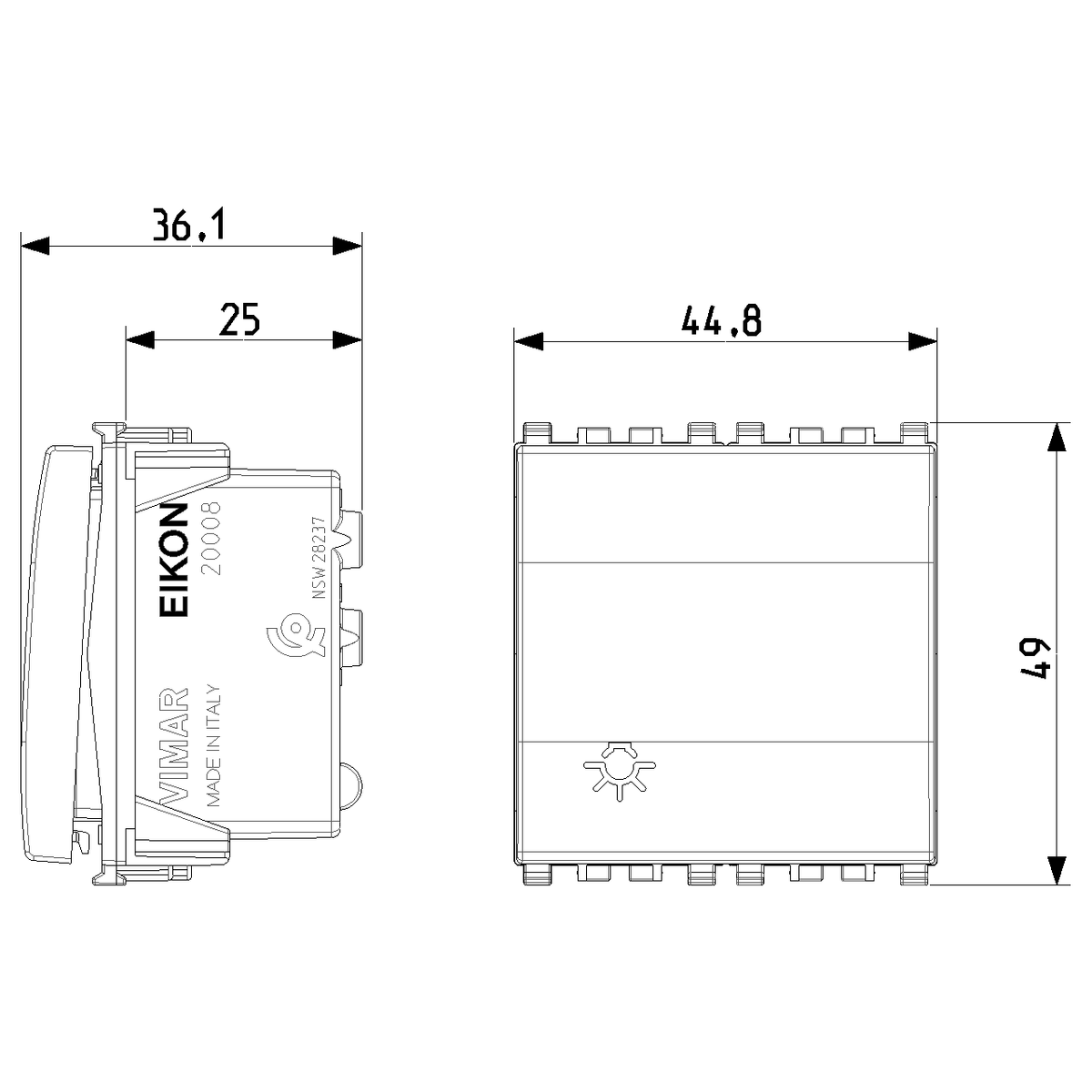 Vimar Eikon Push Button Switch, 1P NO, 10A, 250V, Illuminable, IP40
