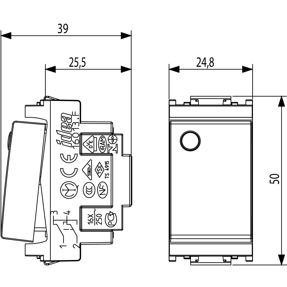 Vimar Idea Reversing Rocker Switch, 1P 16AX 250V, IP40, 1-Module