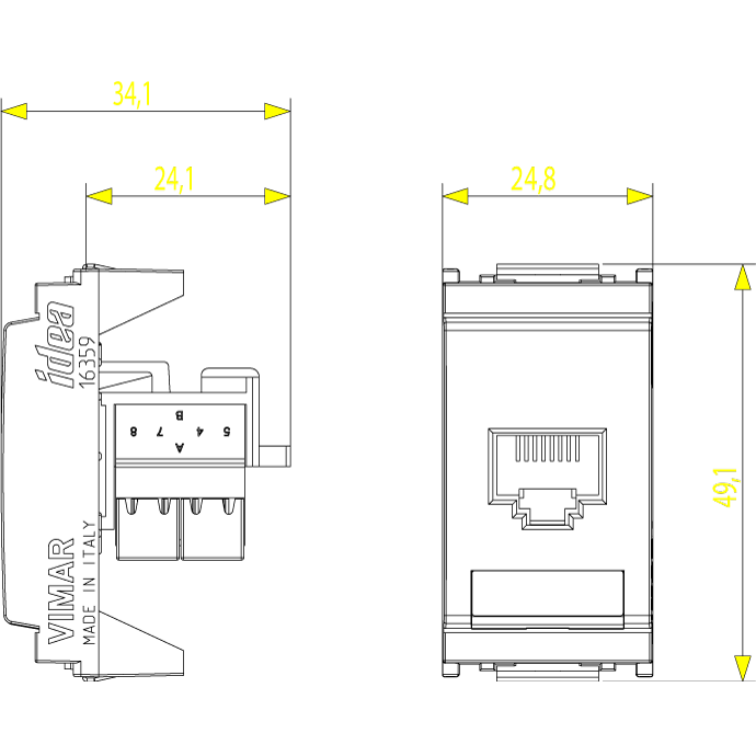 Vimar Netsafe 16359 RJ45 Socket Outlet, T568A/B Wiring, 8-Contact