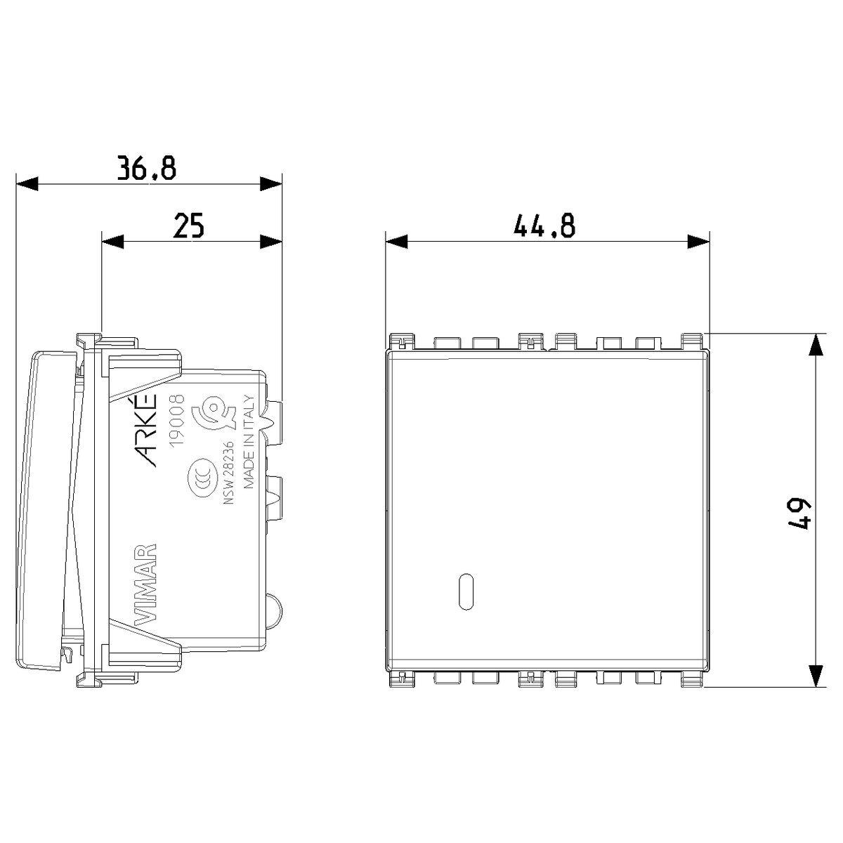 Vimar Arké Push Button, 1P NO, 10A 250V, Lightable, IP40