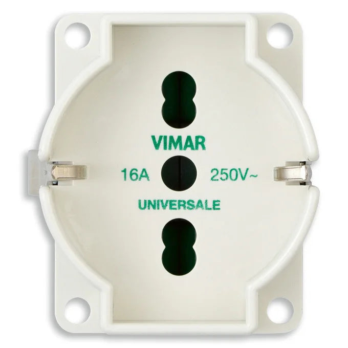 Vimar SICURY Universal Outlet Insert, 2P+T, 16A, 250V, IP20, Screw Terminal, Halogen-Free