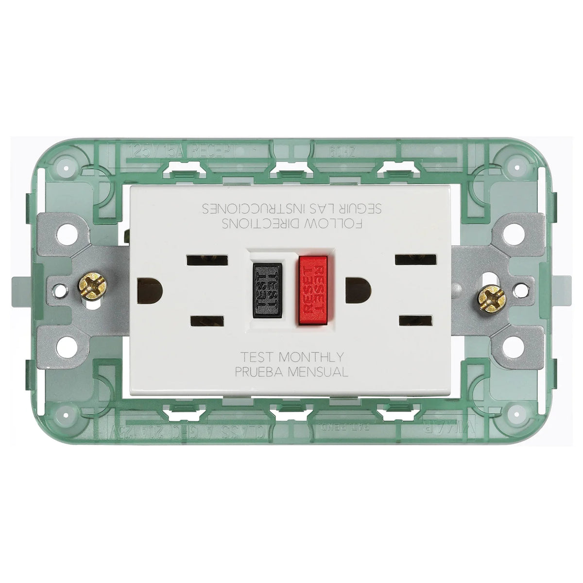 Vimar Neve Up Dual USA GFCI Outlet, 2P+E, 15A, 125V, 60Hz, 3-Module