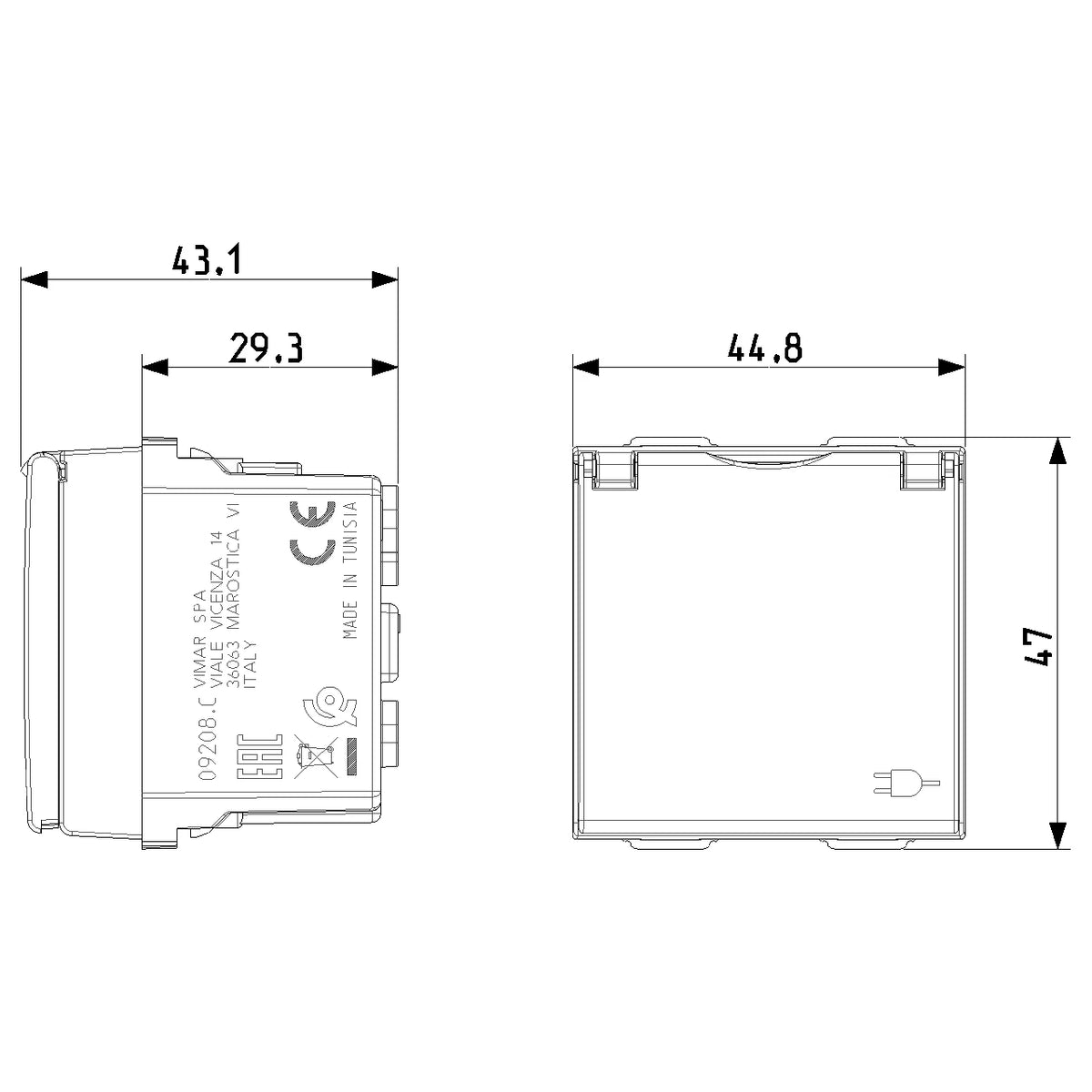 Vimar Neve Up German Standard SICURY Socket Outlet, 2P+E, 16A, 250V, 2 Modules