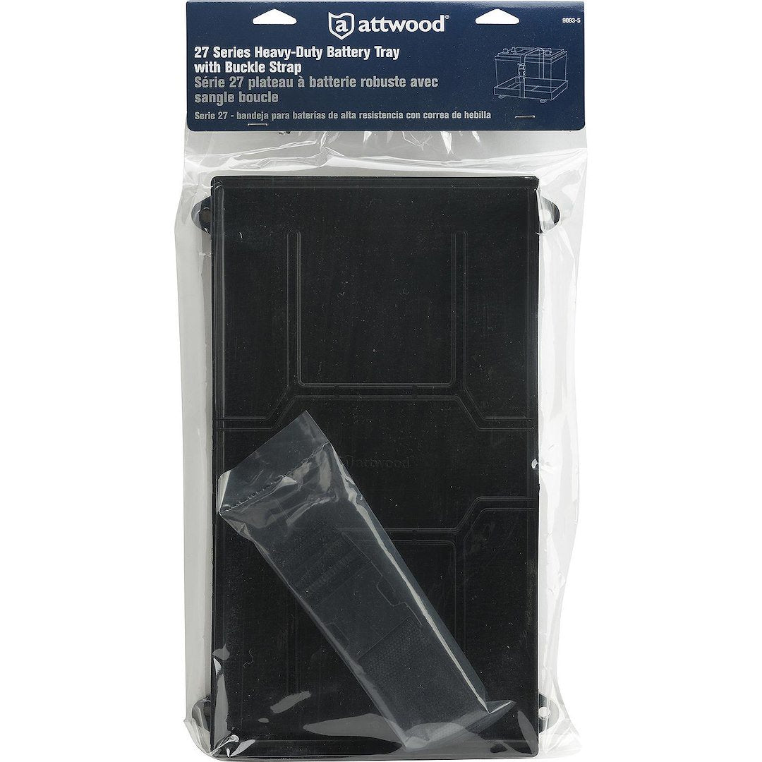 Attwood Marine Battery Tray with Strap, For 27/27M Batteries, 10-1/2 in Max Height, 12-3/8 x 7-1/8 in