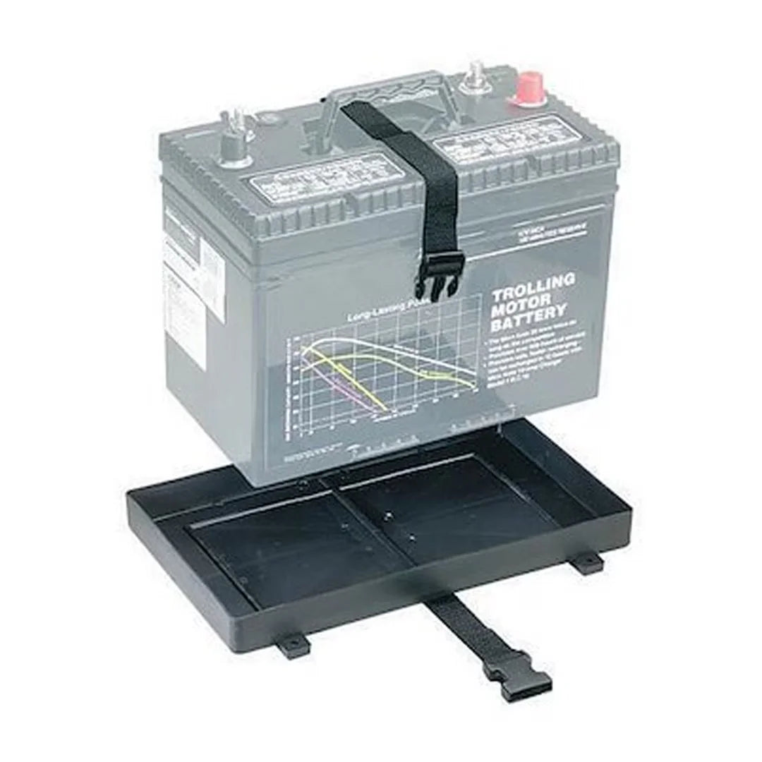 Attwood Marine Battery Tray with Strap, For 27/27M Batteries, 10-1/2 in Max Height, 12-3/8 x 7-1/8 in