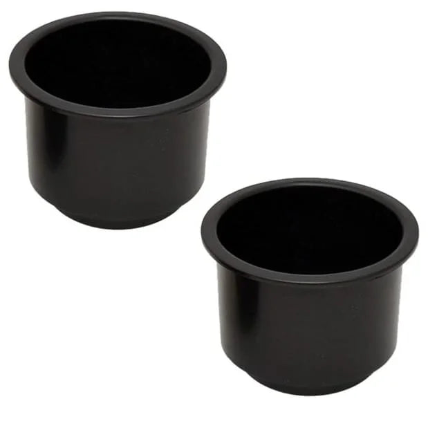 Attwood Marine Flush Mount Cup Holder, 3 3/4 in Cutout, 3 1/8 in Deep, Self-Draining, Black Polymer