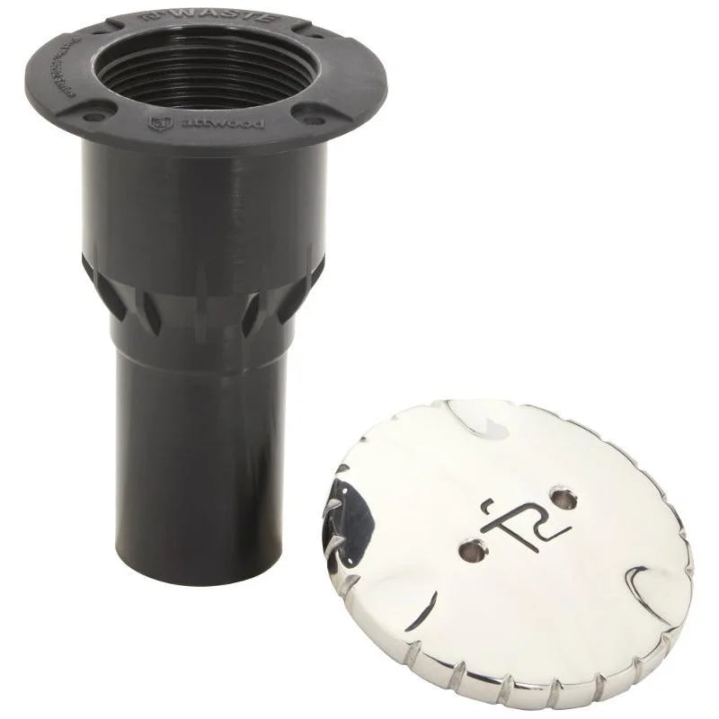 Attwood Marine Plastic Waste Deck Fill, For 38mm Hose, Scalloped Stainless Steel Cap