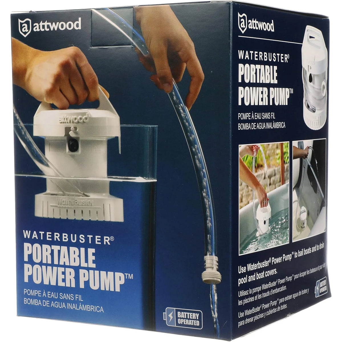 Attwood Marine WaterBuster Portable Submersible Pump, 200 GPH, Battery Powered