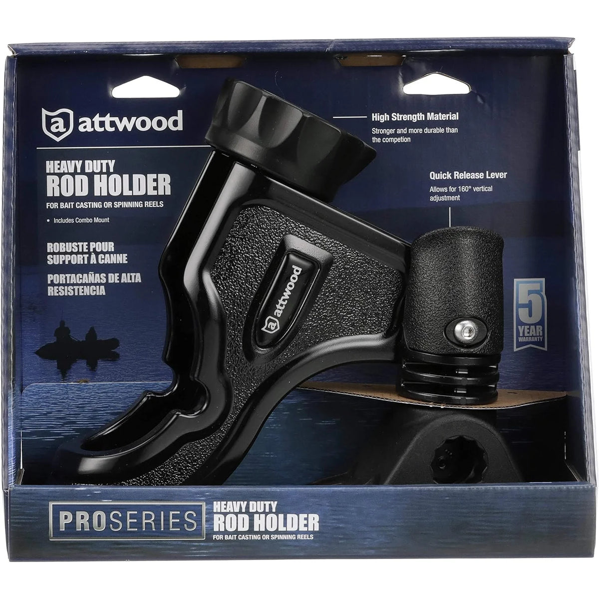 Attwood Marine Pro Series Heavy-Duty Rod Holder, For Casting and Spinning Rods, Combo Mount