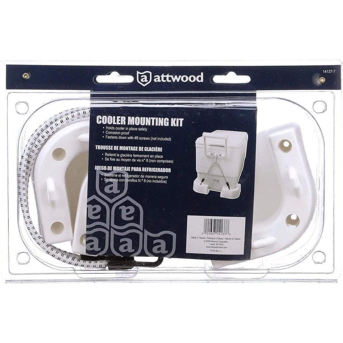 Attwood Marine Cooler Mounting Kit, 4 Corner Brackets, 2 Elastic Cords