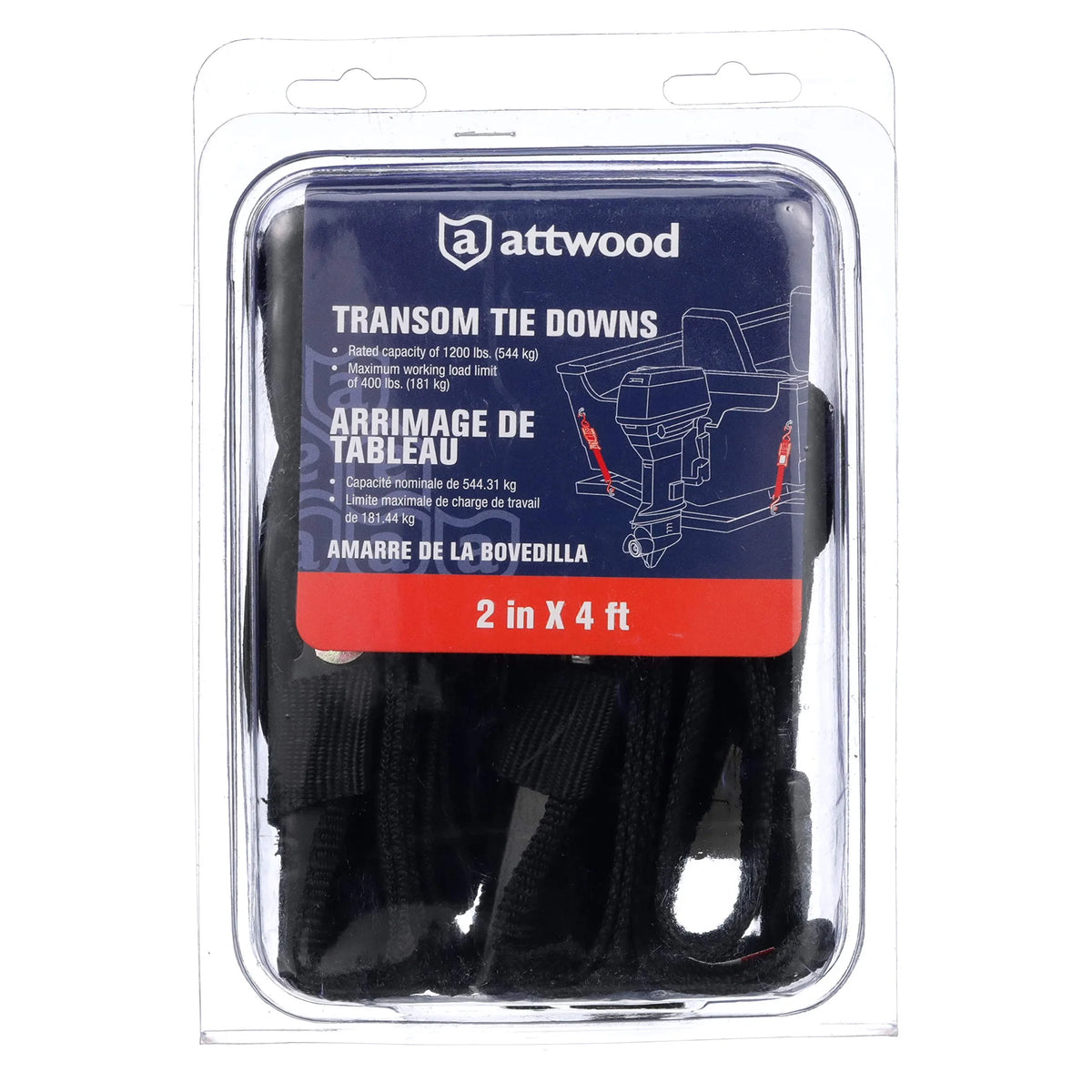 Attwood Marine Quick-Release Transom Tie-Down Straps, 2 in x 4 ft, Pair