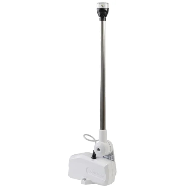 Attwood Marine PowerBase Powered Fold-Down Antenna Base, For 1 in-14 Threaded VHF Antennas, Up to 8 ft