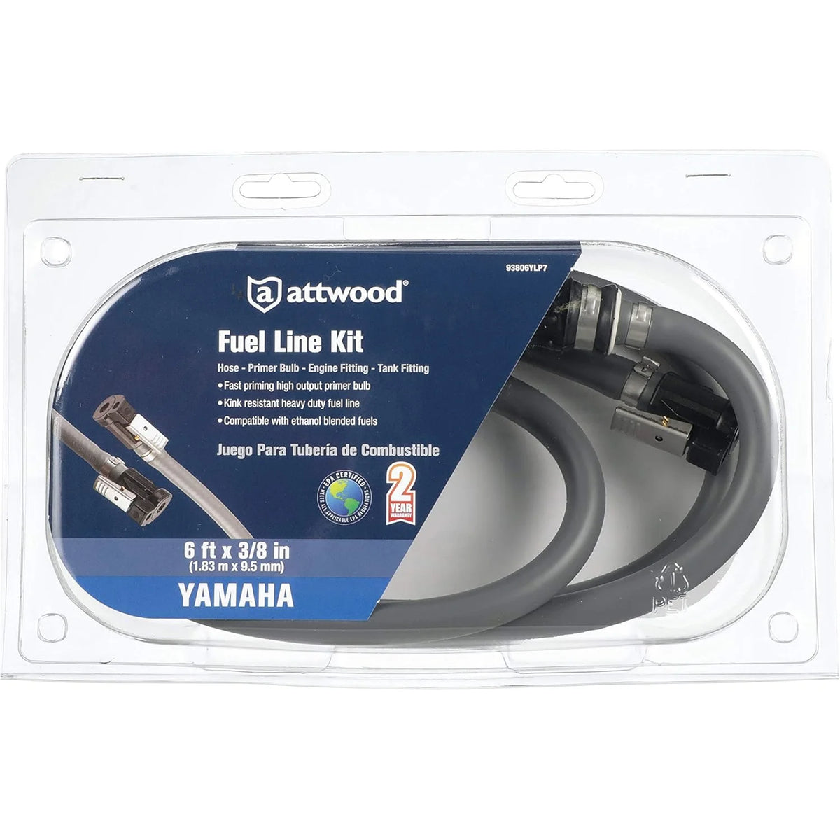 Attwood Marine Fuel Line Kit, For Yamaha Engines and Tanks, 3/8 in x 6 ft, Low-Permeation Primer Bulb