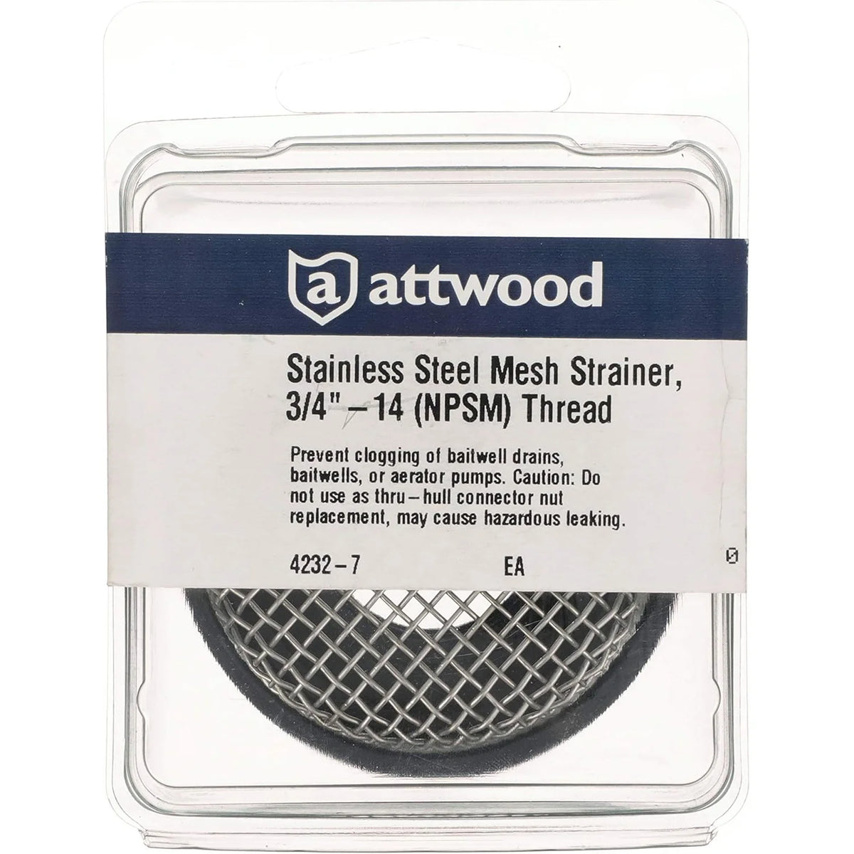 Attwood Marine Mesh Strainer, For 3/4 in Aerator Inlet and 3886-1 Thru-Hull, Stainless Steel Mesh, Black PVC Base