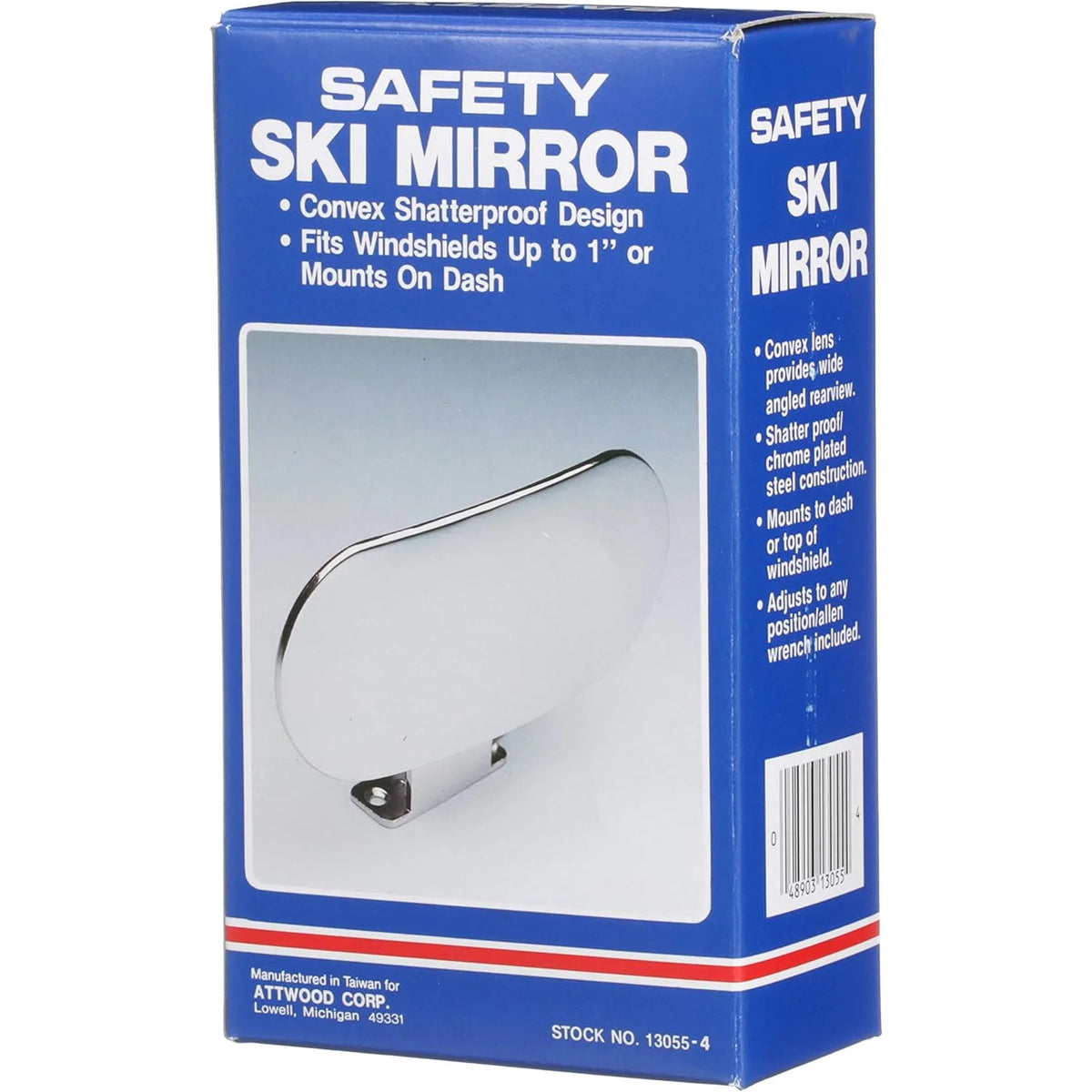 Attwood Marine Ski Mirror, Dash or Windshield Mount, 180-Degree Convex, Shatterproof