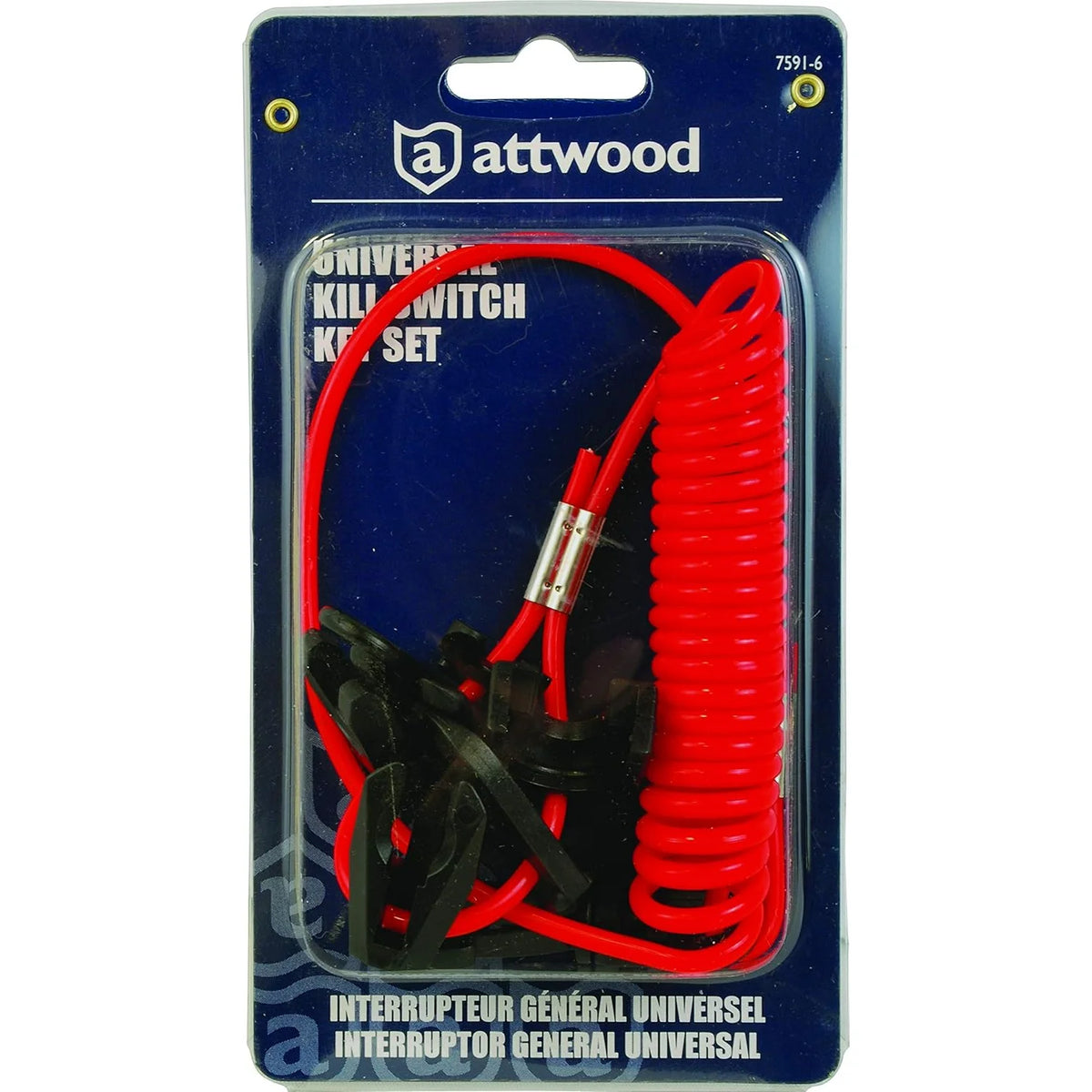 Attwood Marine Kill Switch Keys and Lanyard, For Johnson, Evinrude, Mercury, Yamaha, Suzuki, Tohatsu & Honda, 7-Key Set