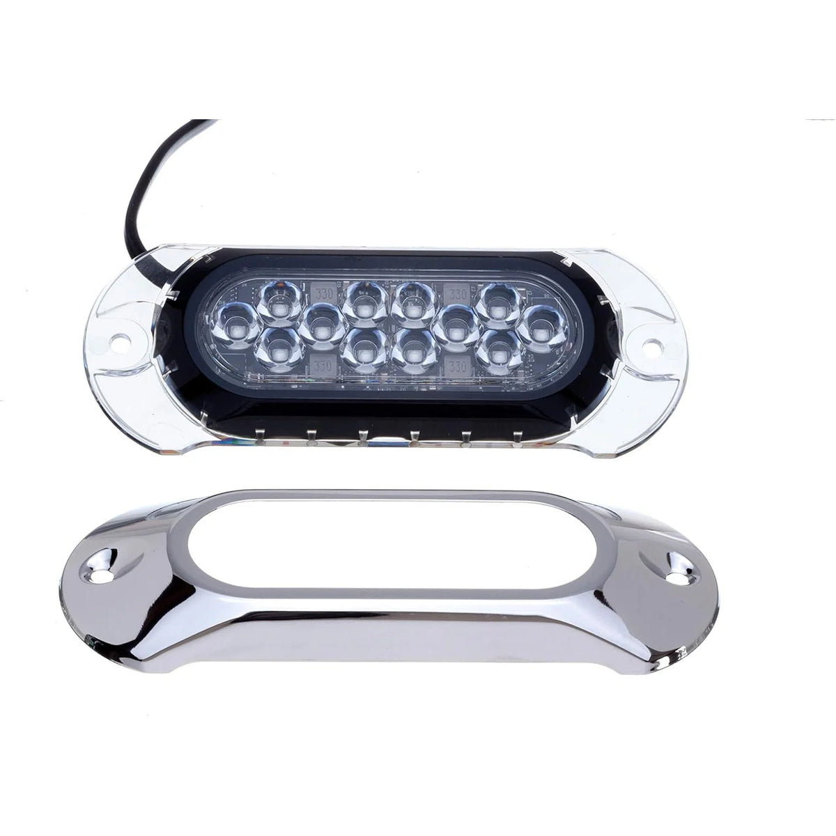 Attwood Marine Light Armor Surface-Mount Underwater LED Light, 12 LEDs, 12/24V DC, 6 in, Sapphire Blue Light