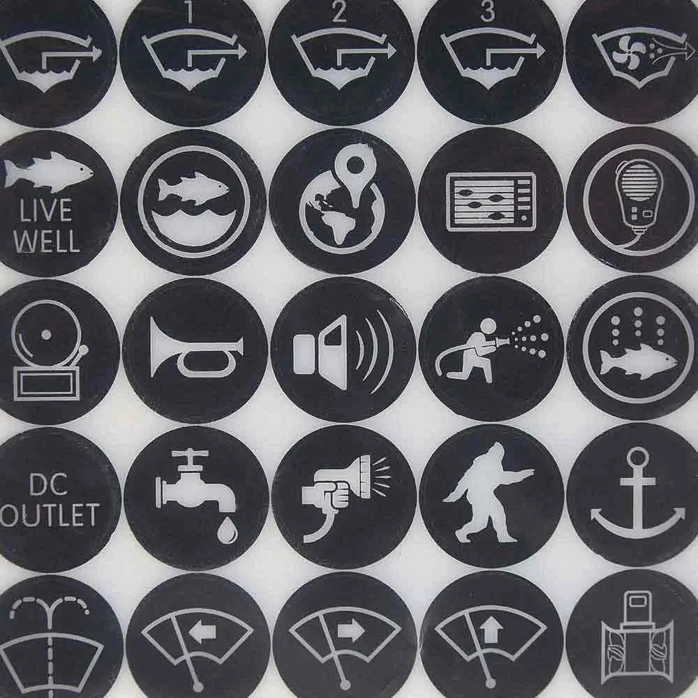 Blue Sea Systems Push Button Switch Label Kit, For 4180 & 4181, 50 ICON Labels