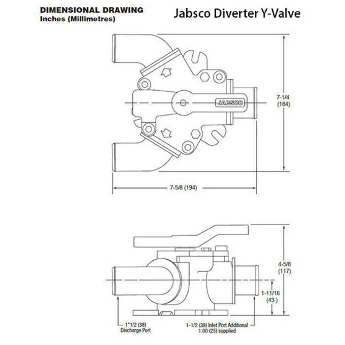 Jabsco Waste Diverter Y-Valve, 1-1/2 in Ports, 1 in Inlet
