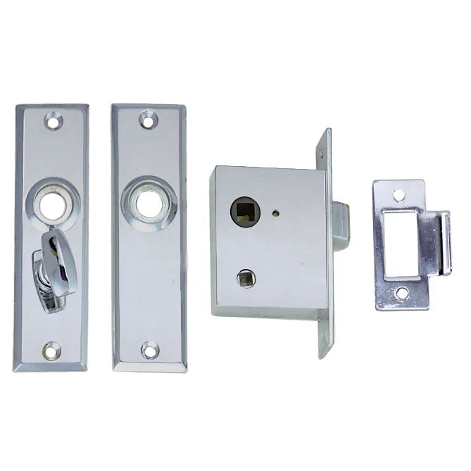 Perko Mortise Latch Set, For 1 to 1-3/8 in Doors, Turn Button Lock, Chrome Plated Zinc Alloy