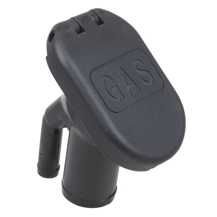 Perko 1318 Gas Fill/Tank Vent, 1-1/2 in Hose, 5/8 in Vent, 35° Angled Neck, Black Polymer