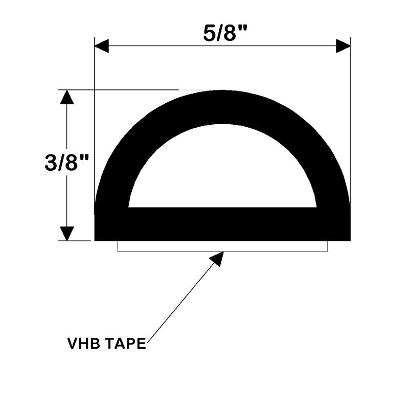 TACO Marine Weather Seal Tape, 10 ft, 3/8 in H, 5/8 in W, Black