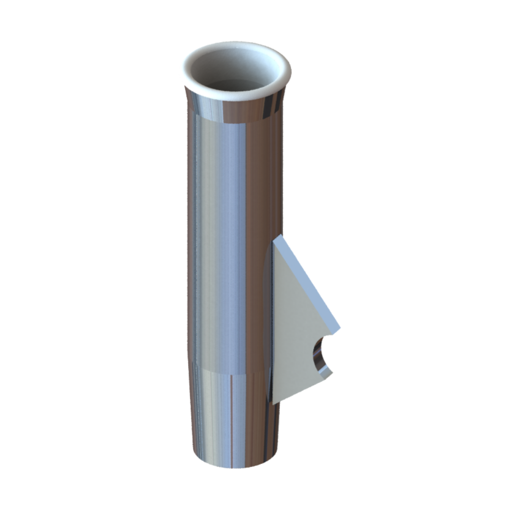 TACO Marine Flared Weld-On Rod Holder, 9-3/4 in L, 1-3/4 in ID, 3/8 in Coped Blade, Polished Finish, White PVC Liner