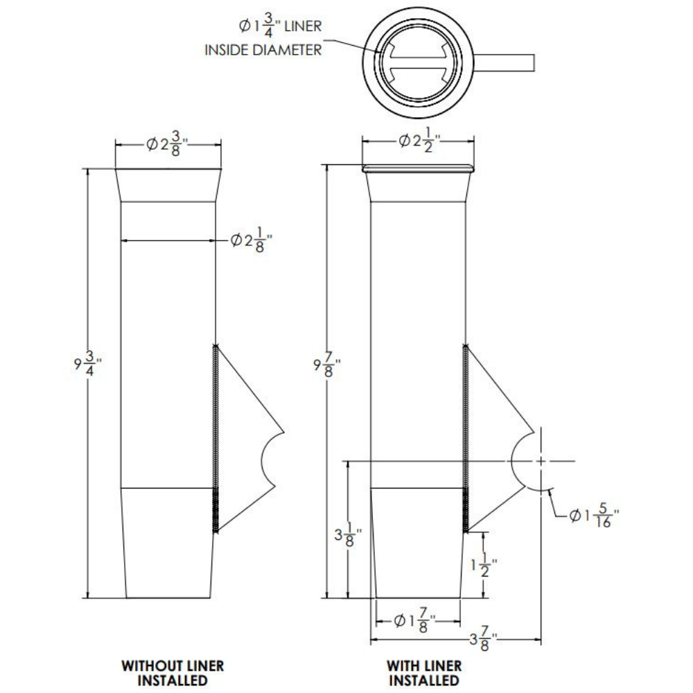 TACO Marine Flared Weld-On Rod Holder, 9-3/4 in L, 1-3/4 in ID, 3/8 in Coped Blade, Polished Finish, White PVC Liner