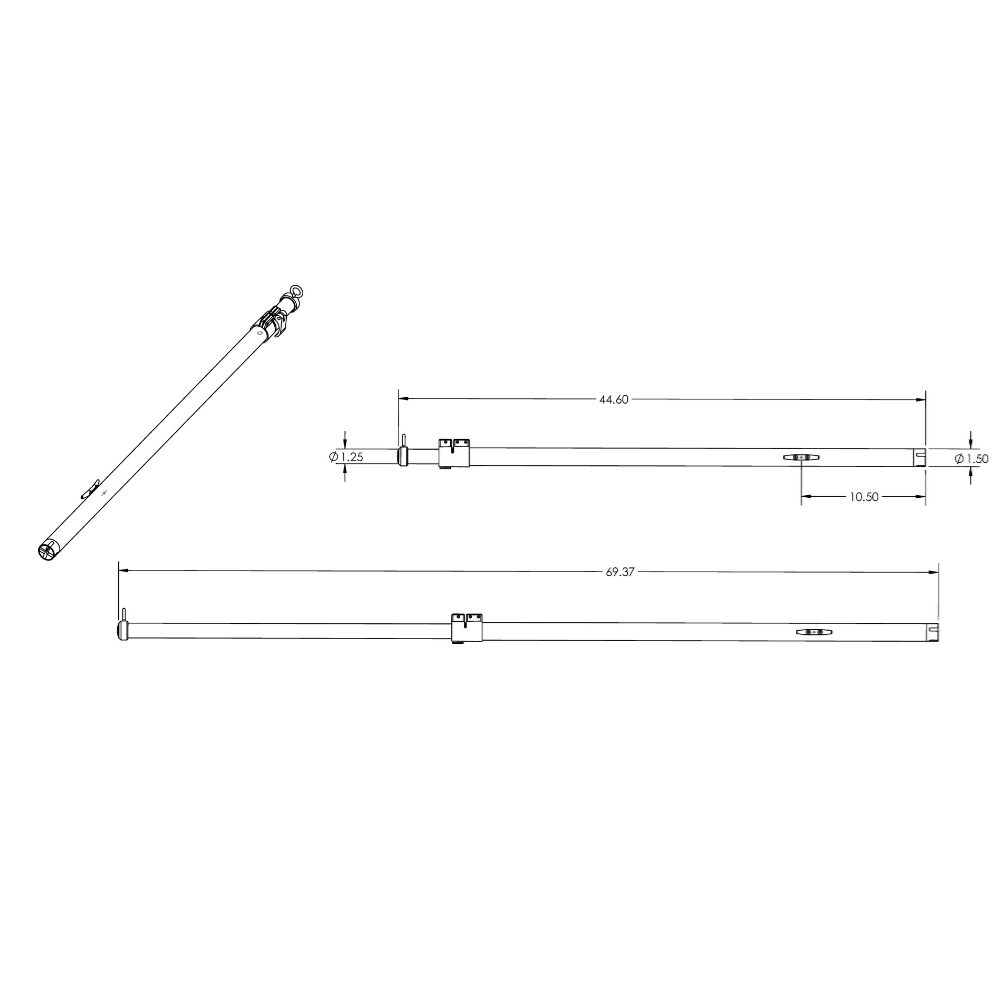 TACO Marine Tele-Sun Aluminum Shade Poles, 44.6-69.37 in, 2pk
