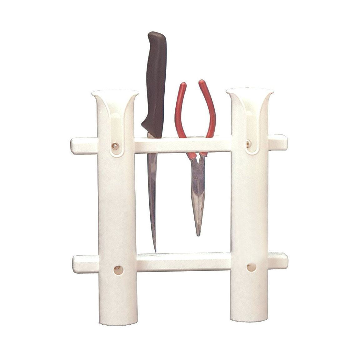 TACO Marine 2-Rod Deluxe Poly Rod Rack, White Rack, UV-Stabilized Polyethylene, Knife and Plier Slots