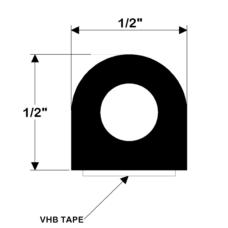 TACO Marine Weather Seal Tape, 10 ft x 1/2 in x 1/2 in, Black Rubber