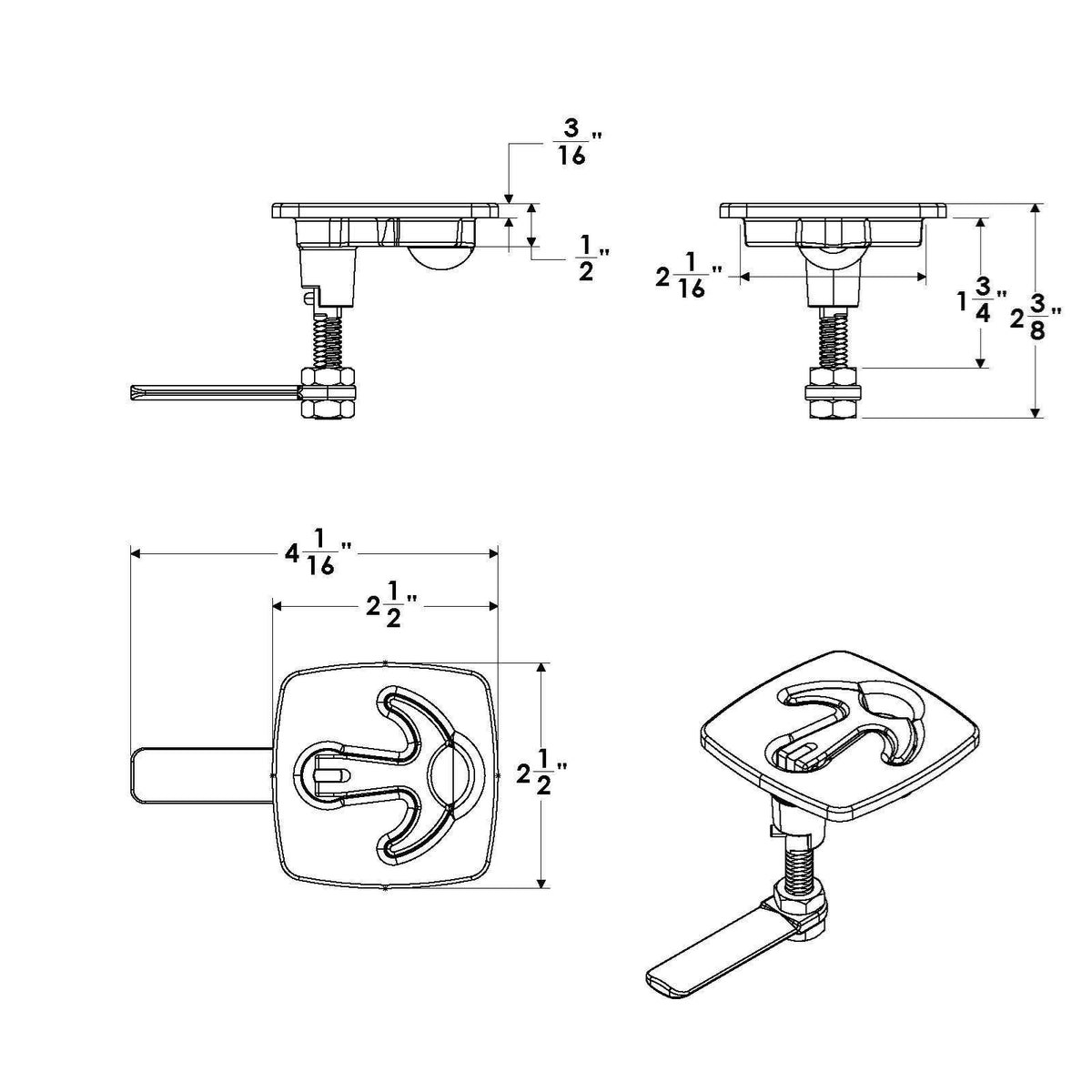 TACO Marine LATCH-tite Square Latch, 2-7/16 in, SS316, Polished