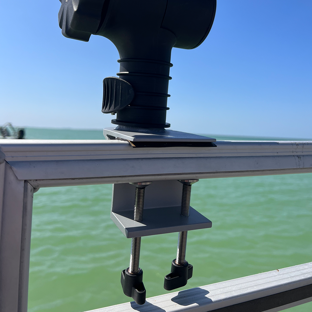 TACO Marine ShadeFin Mini Clamp Mount, Up to 2.25 in, 6061 Aluminum, Type 304 SS Rods, Misty Silver