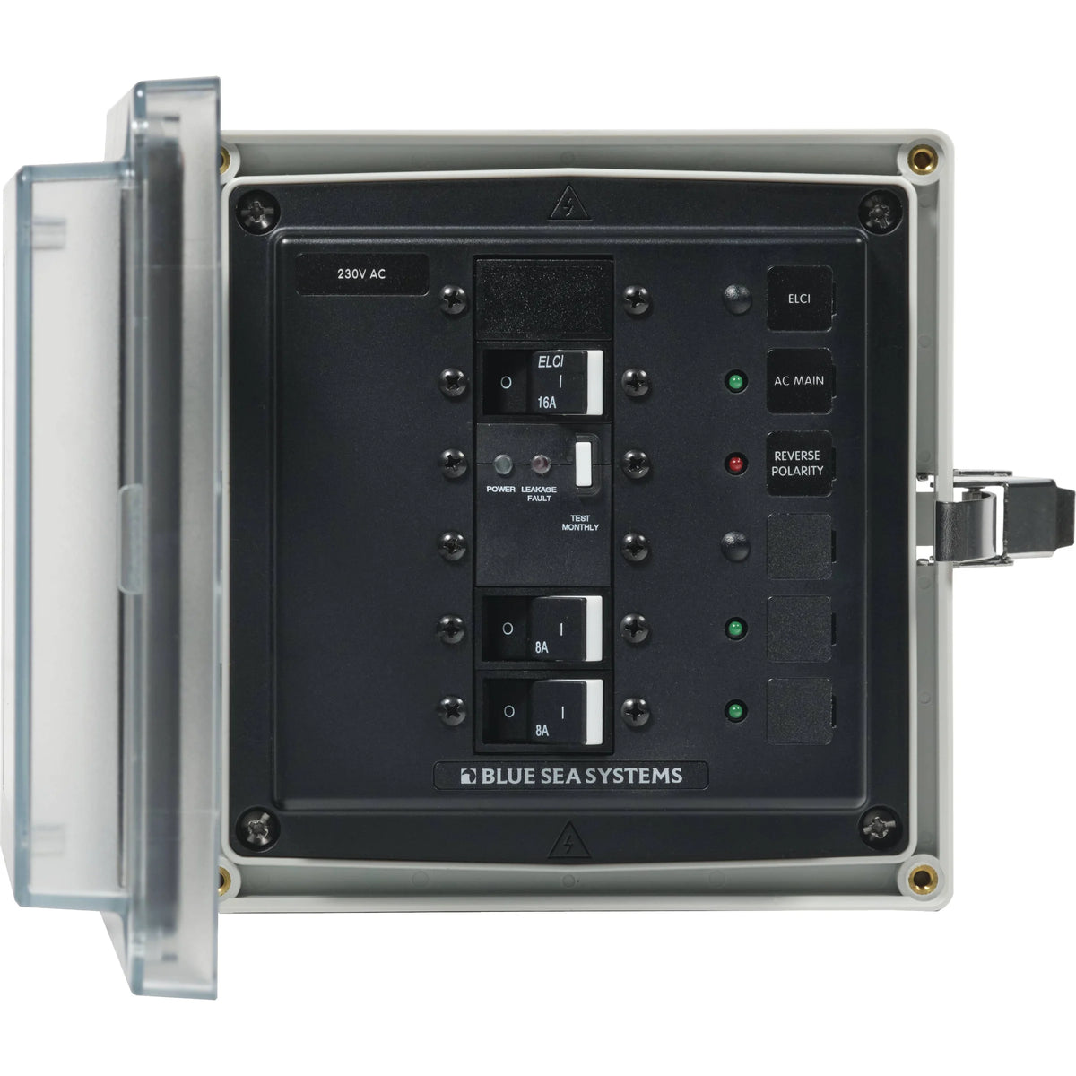 Blue Sea Systems SMS Surface Mount System Panel Enclosure, IP66, Glass-Filled Polycarbonate, Clear Cover, 6 x 6 x 4 in